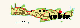 Der Rote Punkt zeigt die Lage von Agios Nikolaos auf der Insel Kreta, Griechenland.