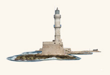 Leuchtturm in einem antiken Hafen auf der Insel Kreta