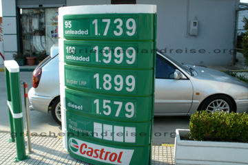 Benzinpreise beim Tanken 2010 in Griechenland.