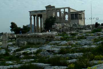 Erechtheion Westfassade oder Anblick wenn man vom dem Propyläen, Eingang zur Akropolis kommt.