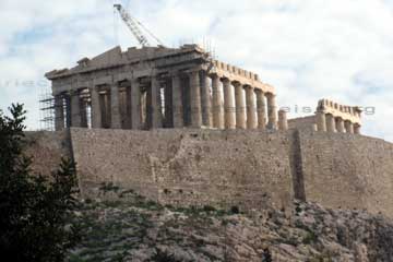 Parthenon Westfassade oder Anblick wenn man vom dem Propyläen, Eingang zur Akropolis kommt.