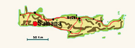 Der Rote Punkt zeigt die Lage von der Samaria Schlucht auf der Insel Kreta, Griechenland.